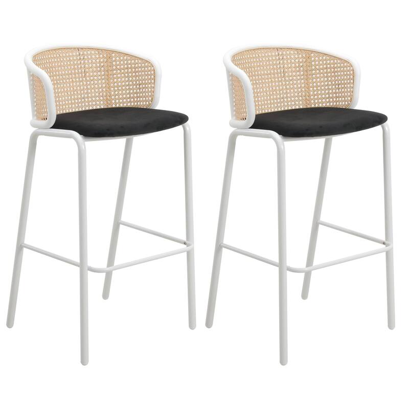 LeisureMod Ervilla Bar Stool with White Powder Coated Steel Frame Set of 2 - 37"