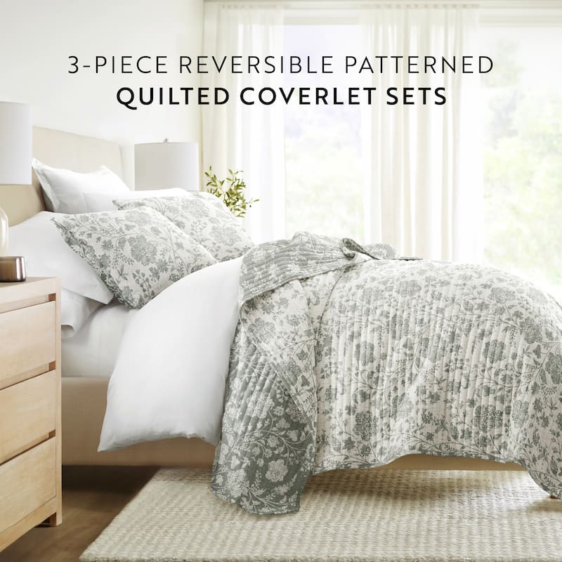 Becky Cameron All Season 3 Piece Textured Floral Reversible Quilt Set