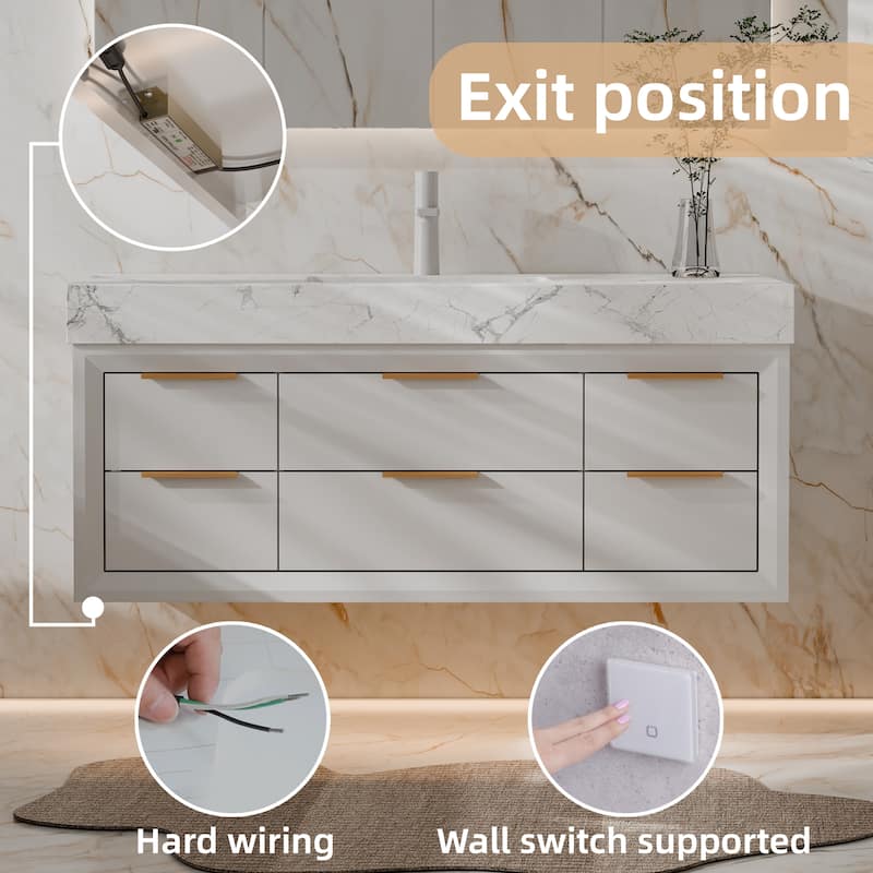 48" Wall-Mount Bathroom Vanity with LED Light. - 48 inch