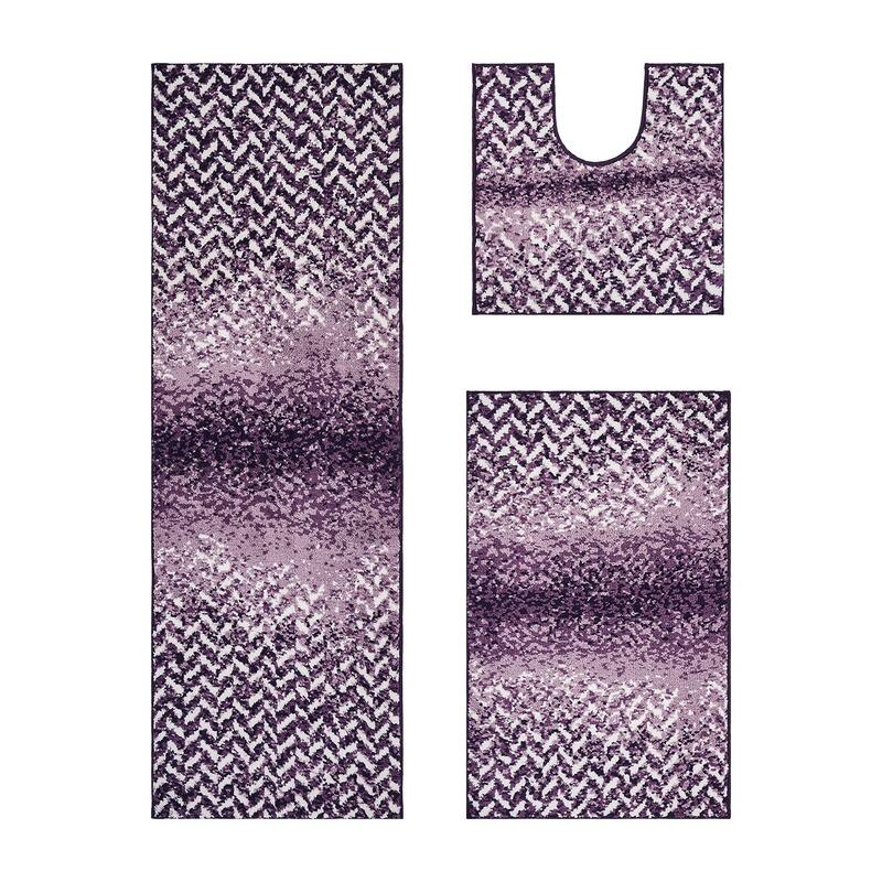 Better Trends 100% Micro Polyester 3 Pc Bathroom Rug Set- Casablanca Collection with Chevron Pattern, Maching Washable Bath Mat