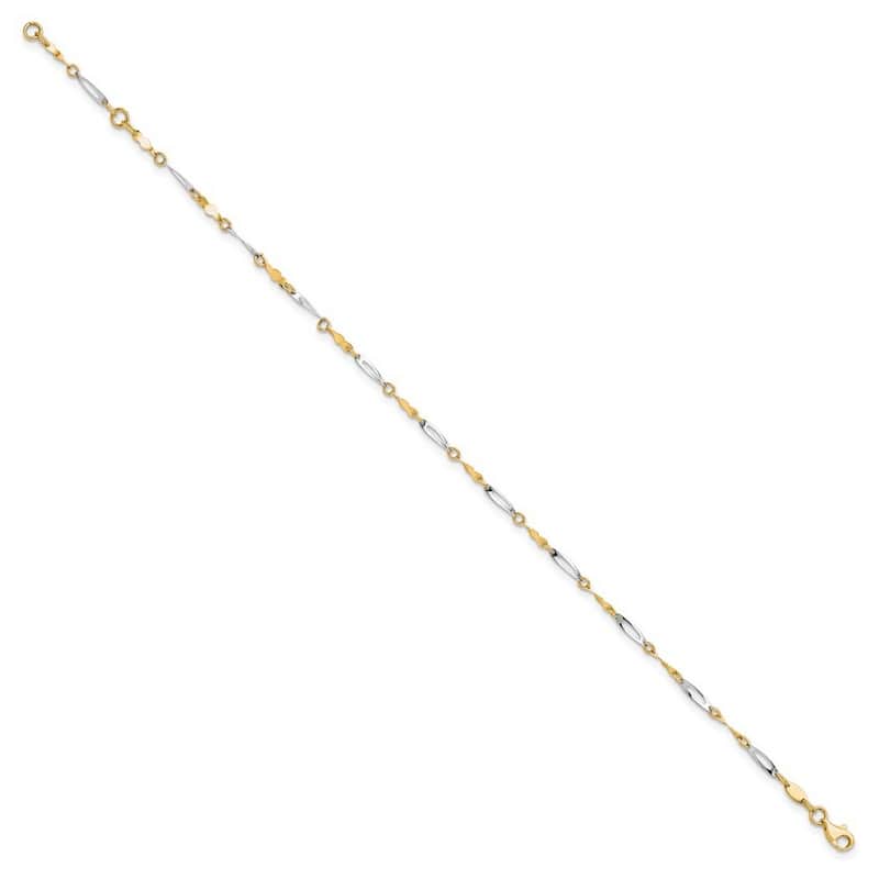 Curata Women's 2.5mm 10k Two-tone Gold Twist Rope Fancy Link Anklet - 9 Inch