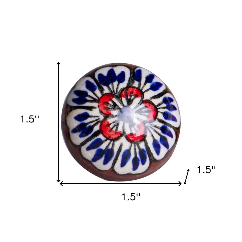 HomeRoots Set of Twelve Blue And White Floral Ceramic Drawer Pull Knobs - 1.5" x 1.5" x 1.5"