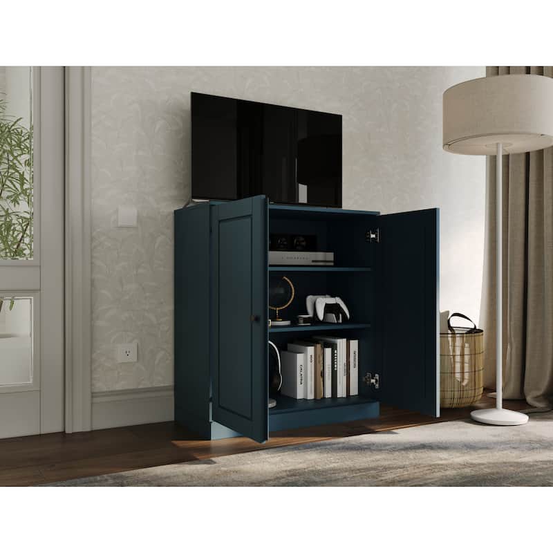 Palace Imports 100% Solid Wood TV Stand with Solid Doors for TVs up to 32"