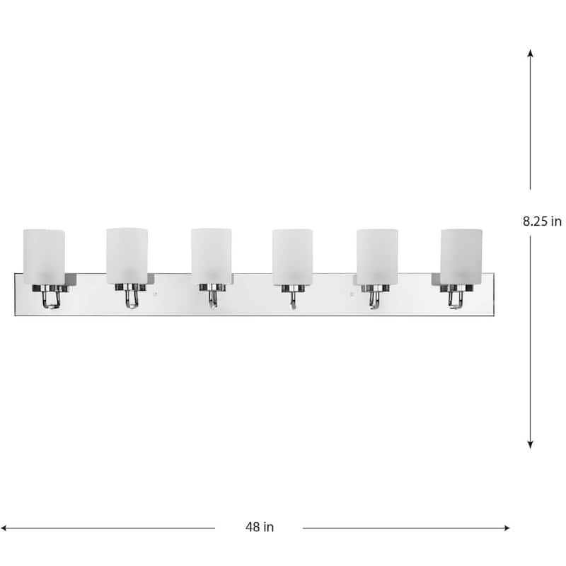 Merry Collection Six-Light Polished Chrome and Etched Glass Transitional Style Bath Vanity Wall Light