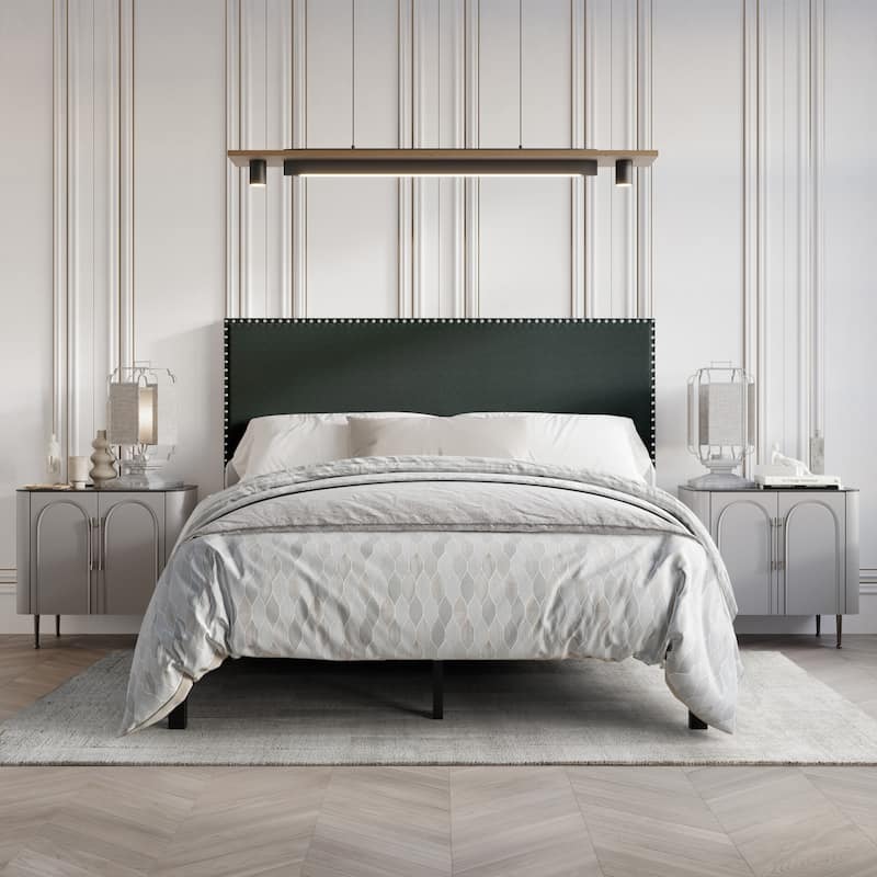 CraftPorch Modern Linen Silver Finish Nailhead Upholstered Bed