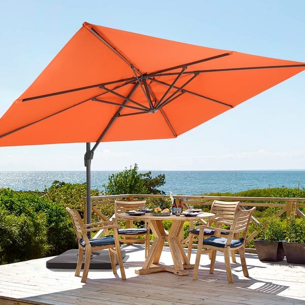 360 patio umbrella LAUSAINT HOME 10 Ft Outdoor with Base included, Deluxe Curvy Cantilever Umbrella, 360° Rotation The 10 ft Patio Kingdom 11FT Cantilever Umbrella