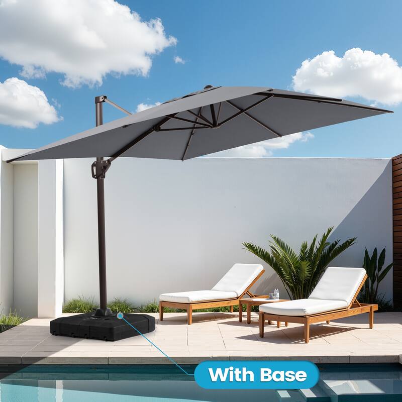 11 x 9 FT Outdoor Patio Offset Cantilever Umbrella with Base