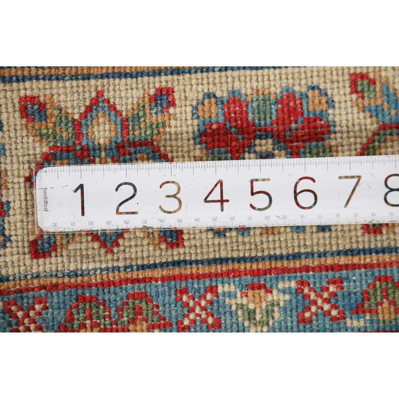 Green Geometric Kazak Oriental Foyer Rug Hand-Knotted Wool Carpet - 2'8" x 4'0"