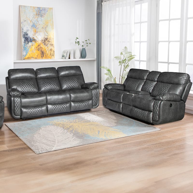 Contemporary Multi Piece Faux Leather Upholstered Living Room Sofa Set