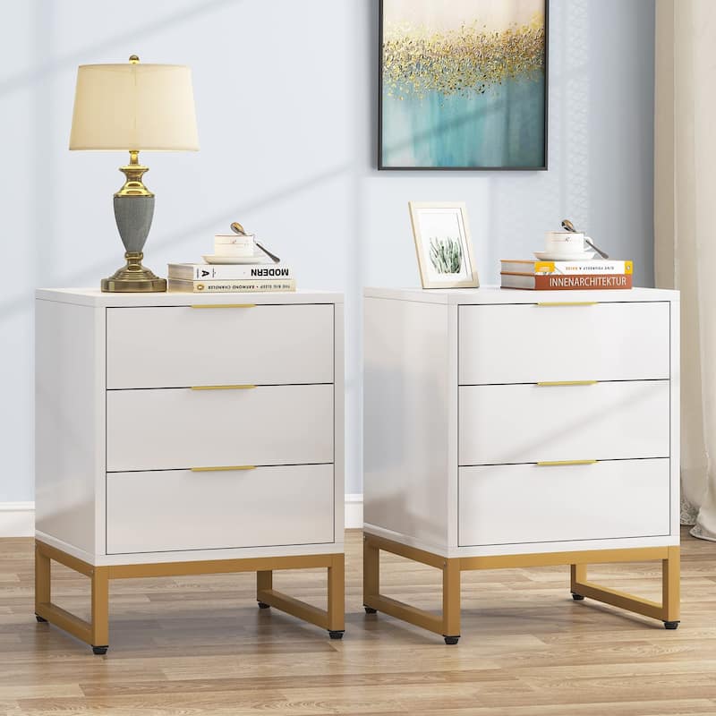 Modern Nightstand with 3 Drawers for Bedroom