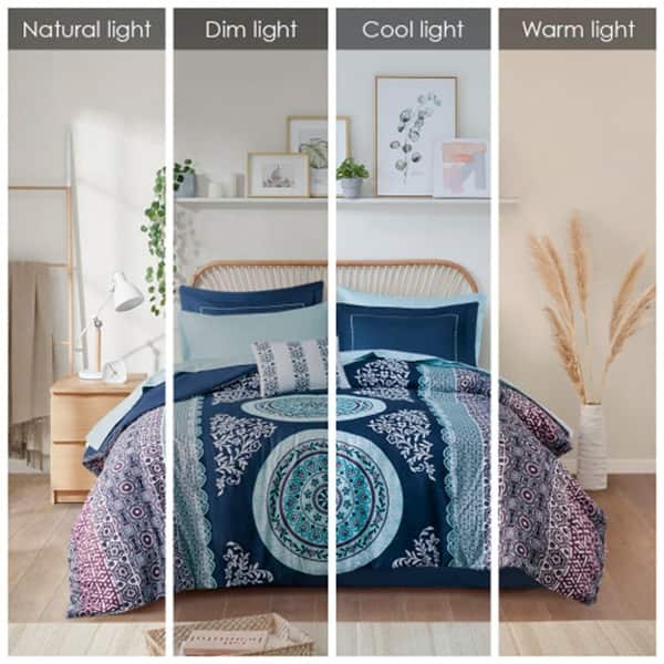 slide 2 of 7, Full boho comforter set navy sheet set polyester bed sheets