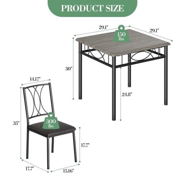 dimension image slide 2 of 3, Dining Table Set, 3 Pcs Space Saving Kitchen Table with 2 Chairs - 29.1x29.1x30in