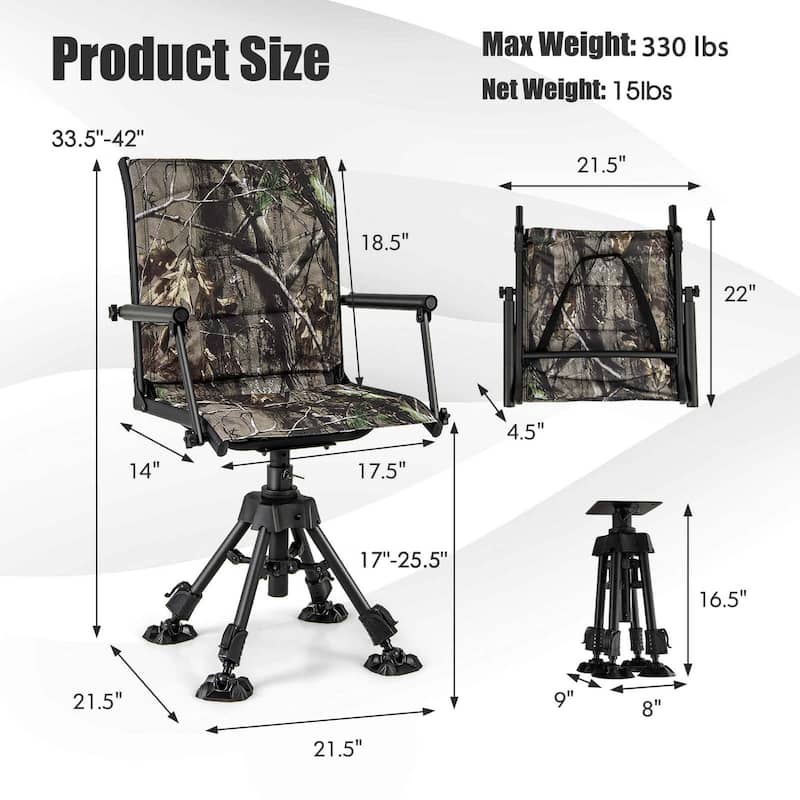 Goplus Swivel Hunting Chair with 4 360° Adjustable Legs Folding Silent - See Details