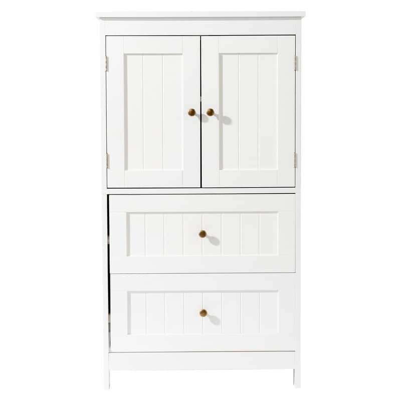 White Bathroom Storage Cabinet with 2 Doors 2 Drawers
