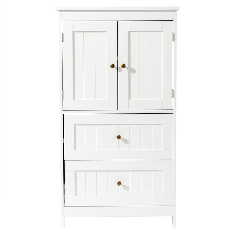 White Bathroom Storage Cabinet with 2 Doors 2 Drawers