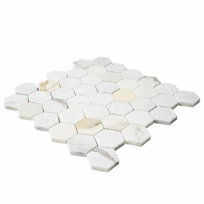 Calacatta Marble 2" x 2" Textured Honeycomb Mosaic Tile