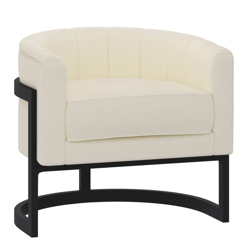 Modern Boucle Fabric Accent Chair - Ivory and Black - Ivory