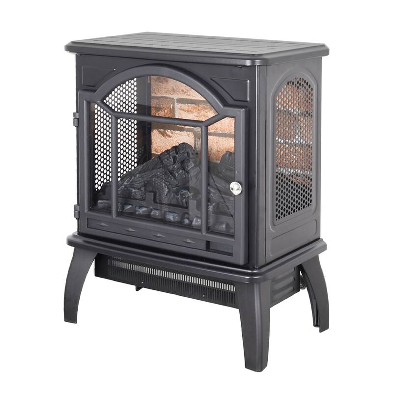 Portable 18" 3D Flame Electric Infrared Fireplace Stove with Adjustable Brightness and Timer