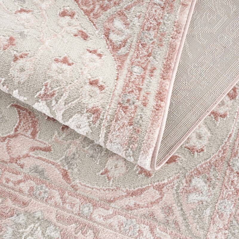 Hauteloom Calum Living Room, Bedroom Area Rug - Farmhouse - High Pile - Pink,Gray - 7'9" x 9'6"