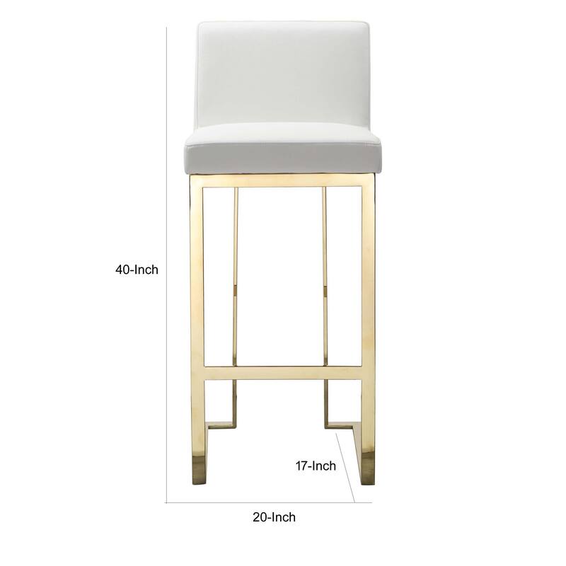 Boly 30 Inch Barstool Chair, Cushioned White Faux Leather, Gold Cantilever