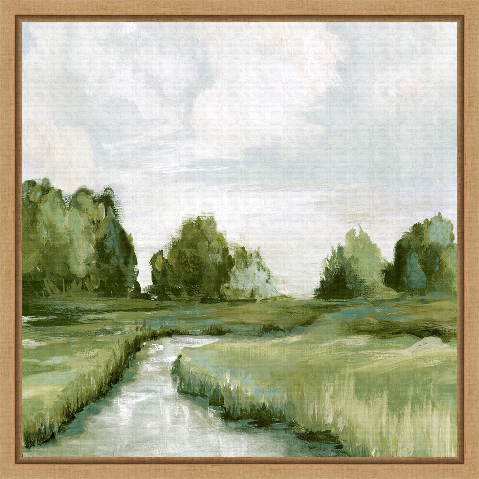 Tranquil Stream In Green Fields by PI Studio Framed Canvas Wall Art Print