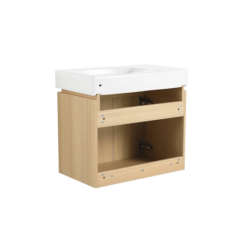 24 in. W x 14 in. D x 21 in. H Single Sink Wall Mounted Bath Vanity with White Ceramic Top - 24" x 14"