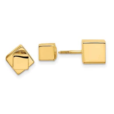 Curata 14k Yellow Gold 5mm-7mm Cube Front and Back Reversible Screw back Earrings