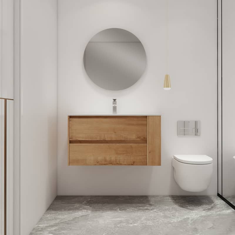 Malwee 30"/36" Floating Bathroom Vanity, Wall Mounted Bathroom Vanity with Sink,Soft Close Drawers and Side Adjustable Shelf