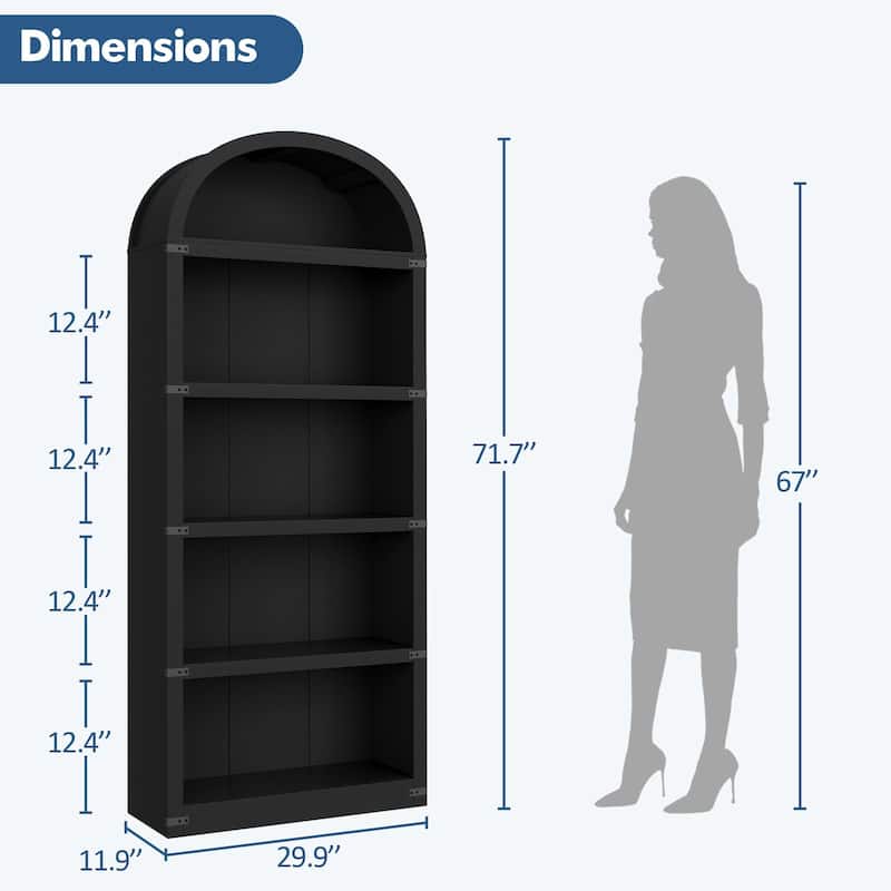 71.7" Tall Arched Bookshelf, 5-Tier Arched Display Cabinet with Storage Shelves