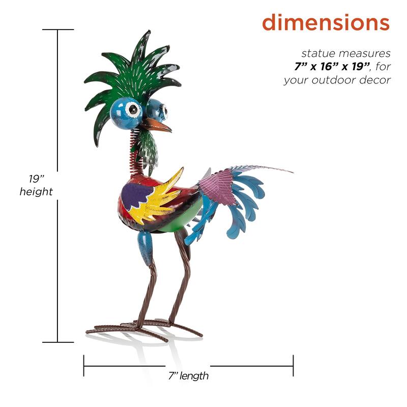 Alpine Corporation 19" Tall Indoor/Outdoor Wild Tropical Metal Rooster Yard Statue Decoration, Multicolor