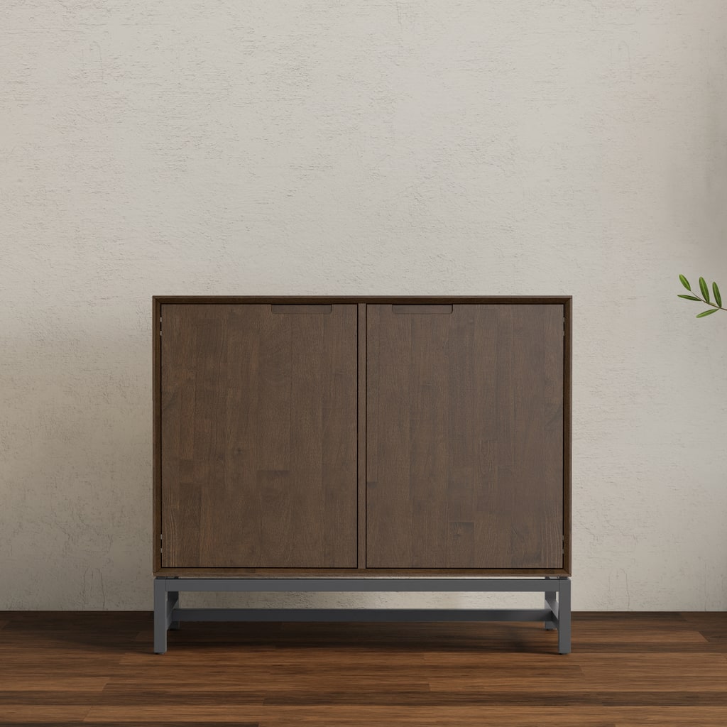 WYNDENHALL Devlin SOLID HARDWOOD & Metal 42 inch Wide Rectangle Modern 2 Door Sideboard Buffet in Walnut Brown