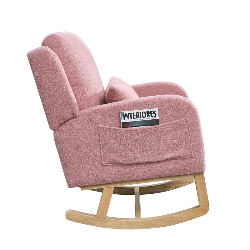 Modern 27.5" High Back Upholstered Rocking Chair with Lumbar Pillow and Two Side Pockets