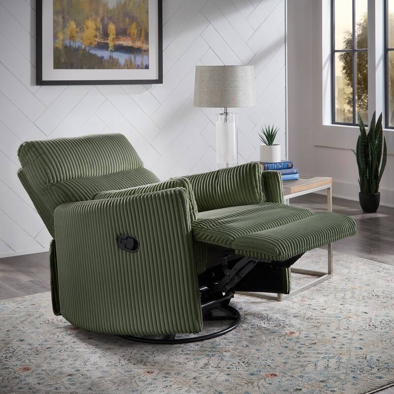 Montclair Plush Corduroy Fabric Manual Swivel Glider Recliner by iNSPIRE Q Classic