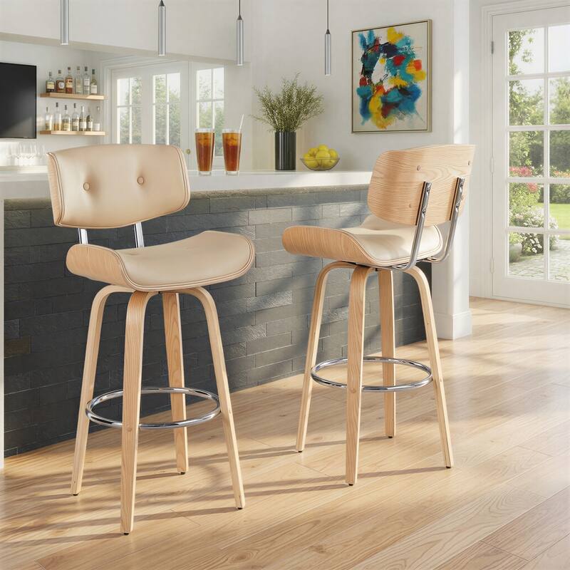 Carson Carrington Leksand 30" Fixed-Height Bar Stool with Bent Wood Legs (Set of 2)