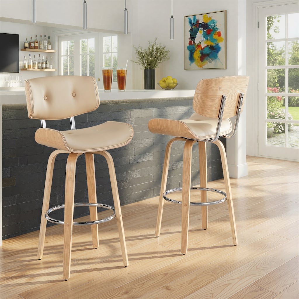 Carson Carrington Leksand 30" Fixed-Height Bar Stool with Bent Wood Legs (Set of 2)