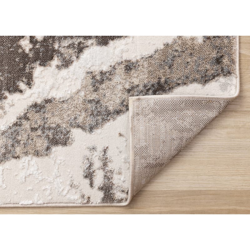 Grey Cream Beige Abstract Marble Pattern Area Rug, 5'3" x 7'7"