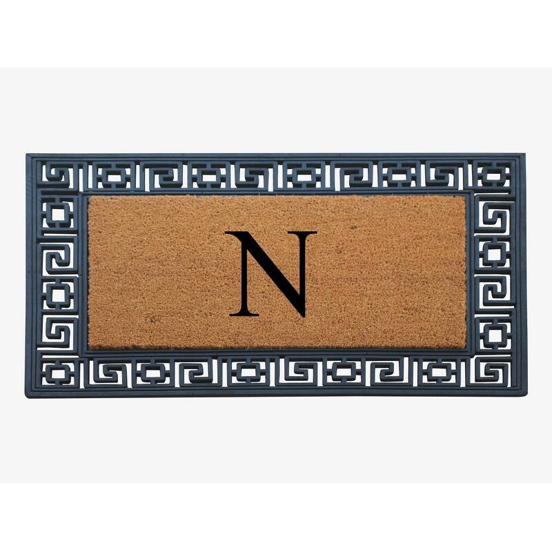 A1HC First Impression Carson Rubber and Coir 24" X 36", Heavy Duty, Easy to Clean Outdoor Monogrammed Doormat - Monogrammed N