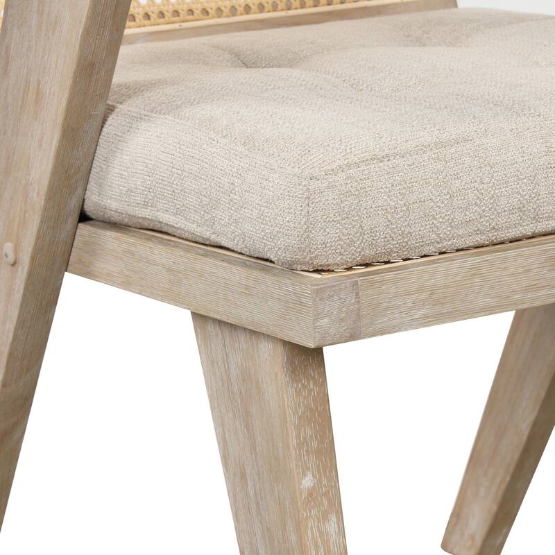 Mid-Century Modern Chair Accent Chair with Handcrafted Rattan Backrest and Padded Seat - 25.30" L x 22.80" W x 31.60" H