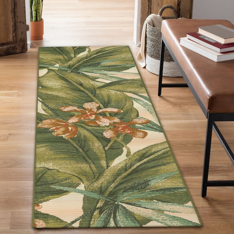 Liora Manne Marina Tropical Leaf Indoor/Outdoor Rug - 1'11" x 7'6" - Cream