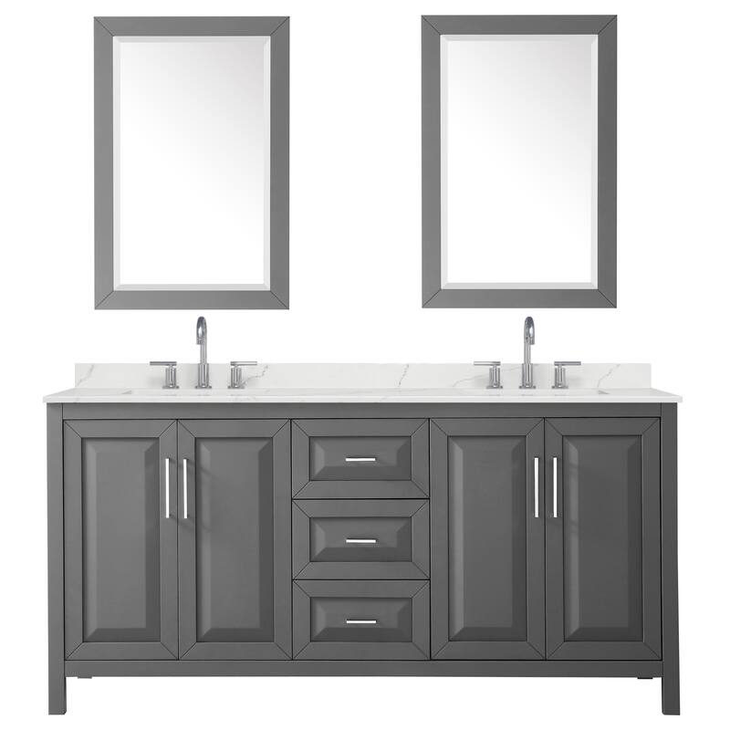 Daria 72-inch Double Vanity, 3 Hole Quartz Top, 24-inch Mirrors