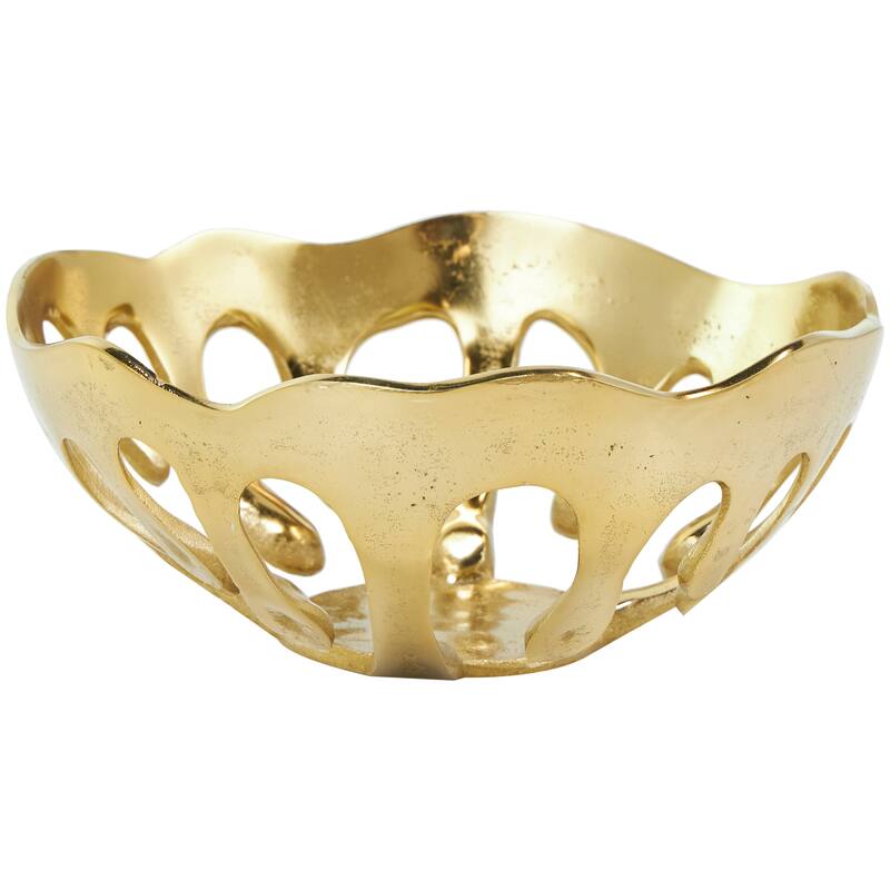 Aluminum Metal Drip Decorative Bowl with Open Frame Design - Set of 2 Gold, Silver or Black - Roche River Decor
