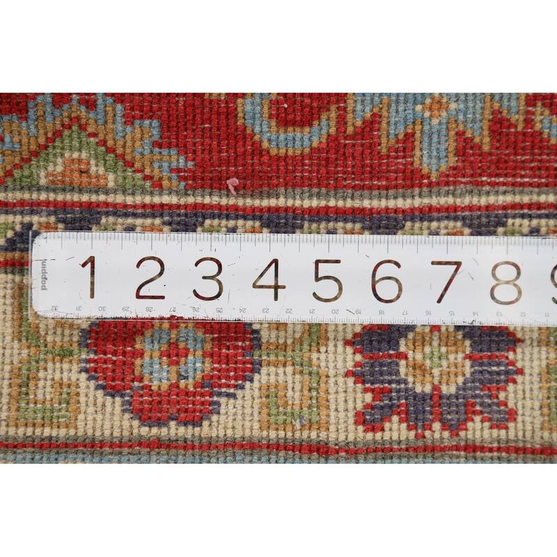 Red Kazak Foyer Rug Handmade Geometric Wool Carpet - 2'9" x 3'10"
