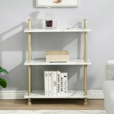 Ivinta White Gold Bookshelf, Open Etagere Bookcase with Metal Frame
