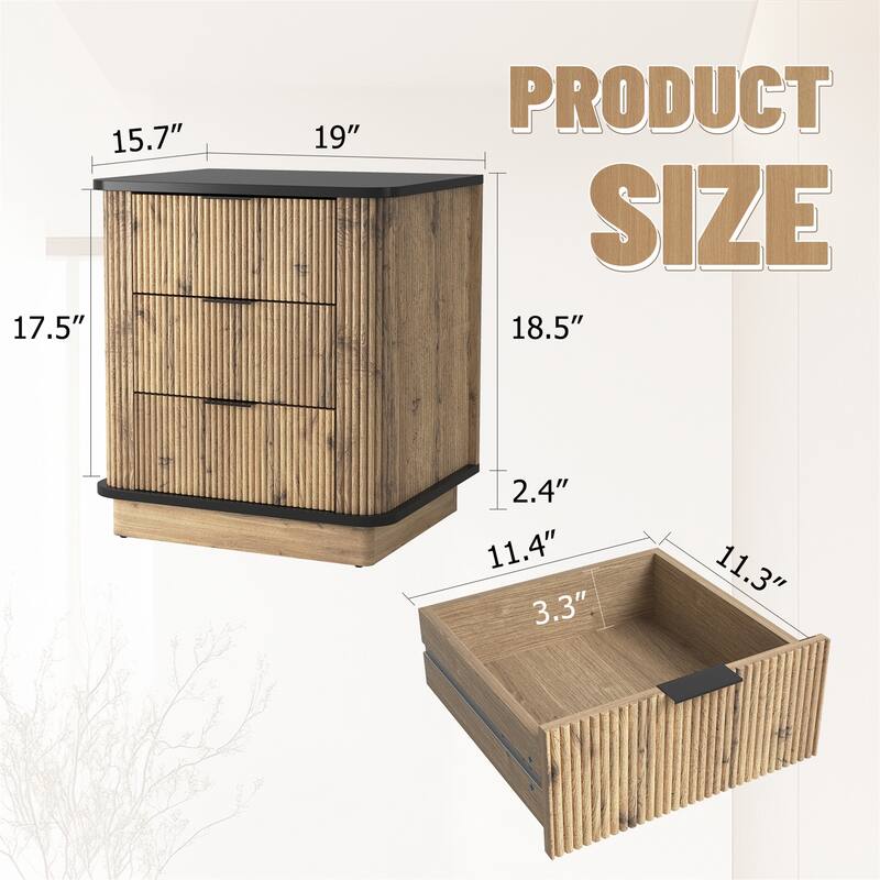 Multi-Functional MDF Nightstand with Three Drawers, Bedside Table