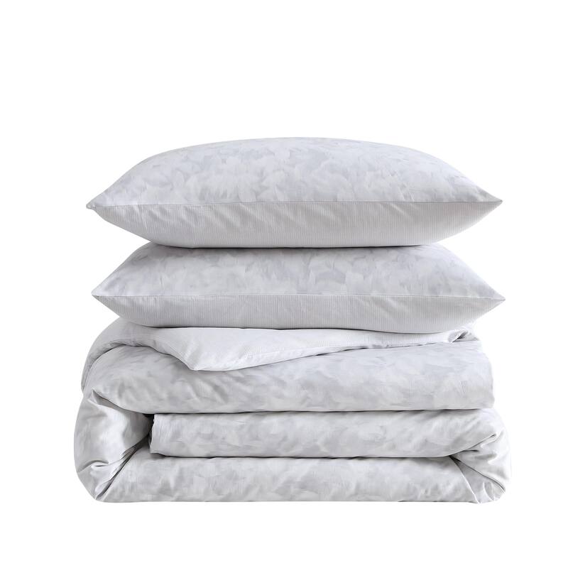 Vera Wang Nebulous Flower Reversible Cotton Tailored Comforter Set Modern (Grey, 3 Piece)