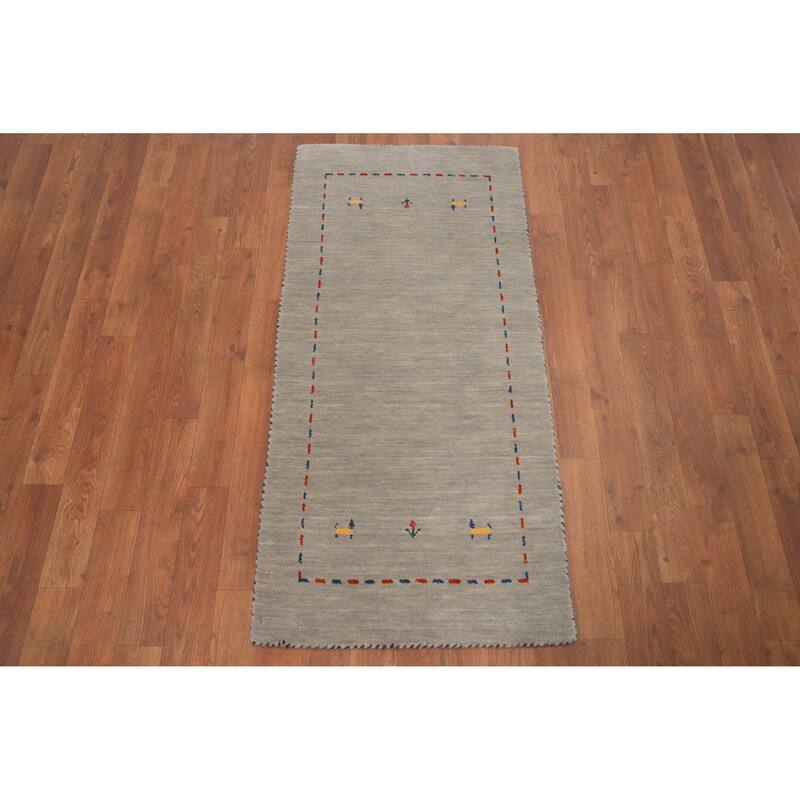 Hand Knotted Oriental 100% Wool Carpet Tribal Animal Pictorial Greys & Charcoal Gabbeh Area Rug - 4' 0'' X 2' 0''