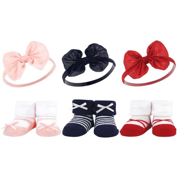 slide 1 of 1, Hudson Baby Infant Girls Headband and Socks Giftset, Red Navy Bows, One Size - Red Navy Bows Red Navy Bows - One Size