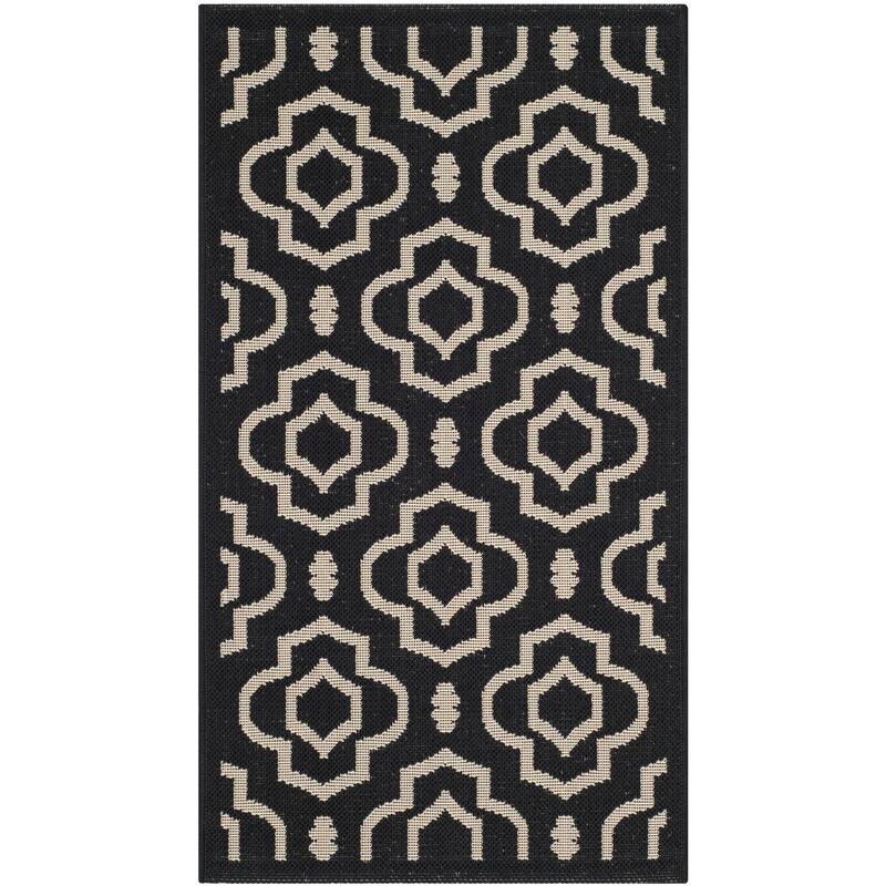 SAFAVIEH Courtyard Rheta Indoor/ Outdoor Waterproof Patio Backyard Rug - 2' x 3'7" - Black/Beige