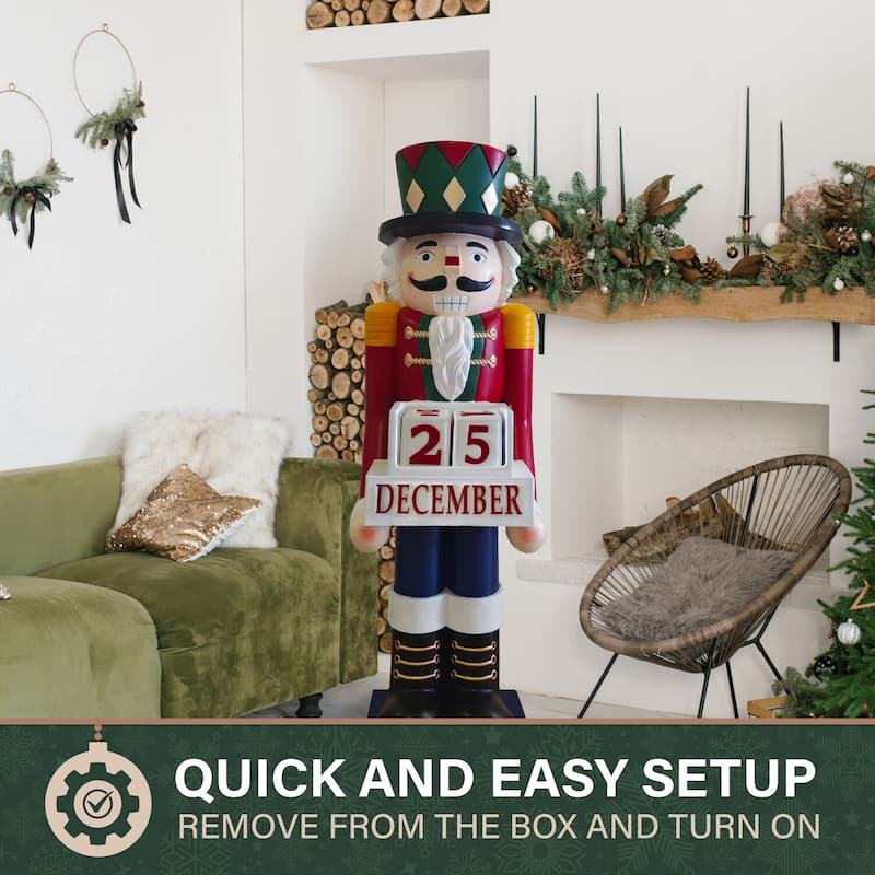 Fraser Hill Farm 60-inch Fiberglass Nutcracker Figurine with Music and Countdown - Multi