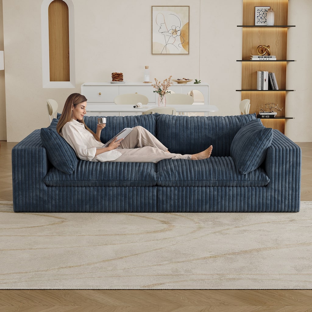 Modern Feather-Filled Cloud 2-Seater Sofa with Removable Cushions and No Wood Frame, for Living Room, Apartment